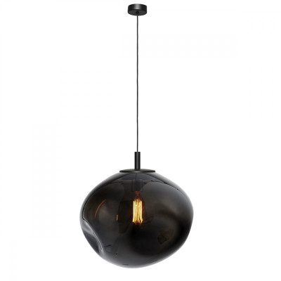 Szklana lampa wisząca Avia Black L z dymionym nieregularnym kloszem czarny KASPA