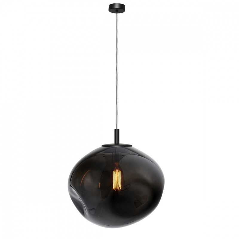Szklana lampa wisząca Avia Black L z dymionym nieregularnym kloszem czarny KASPA