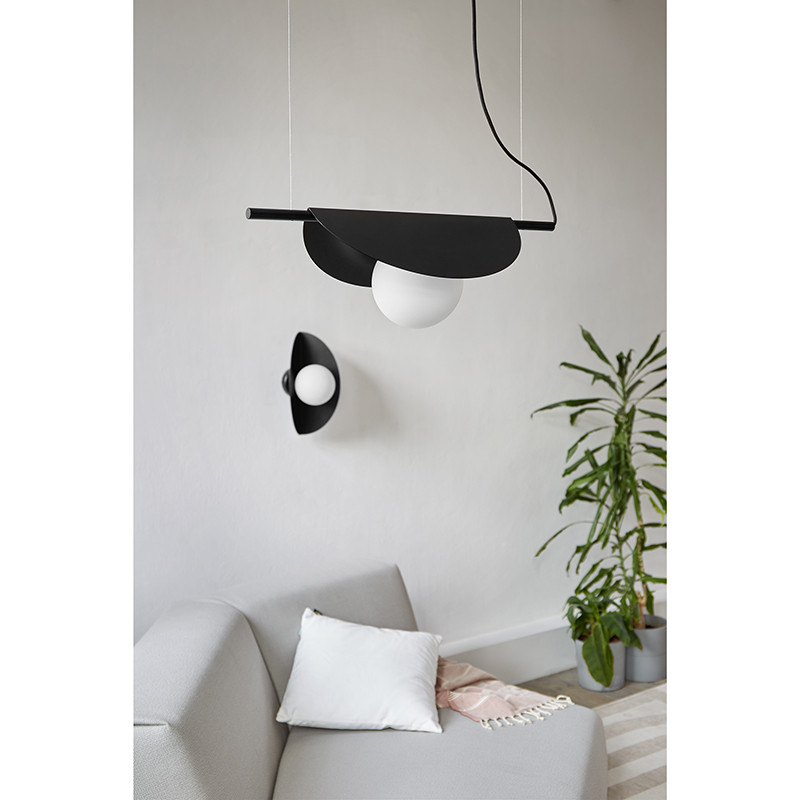 Hanging lamp Sallo A black with a decorative lampshade and a white glass ball UMMO