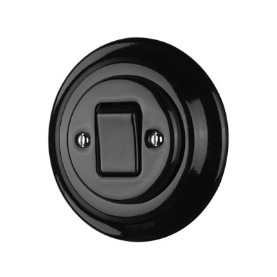 Rustic ceramic flush-mounted single-key cross switch - black without frame Antica Alkri