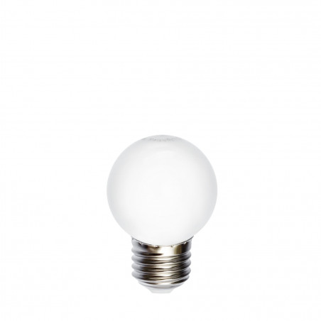 Milky plastic festoon light bulb LED ball E27 G45 1W warm Polamp