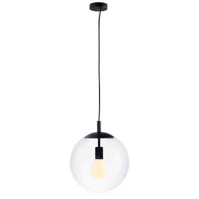 ALUR L pendant light with clear glass globe and black details – KASPA
