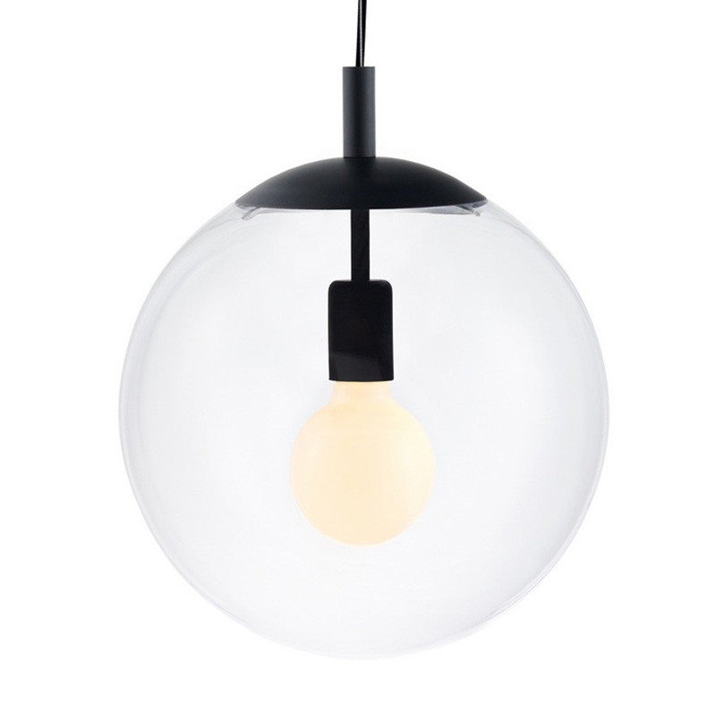ALUR L pendant light with clear glass globe and black details – KASPA
