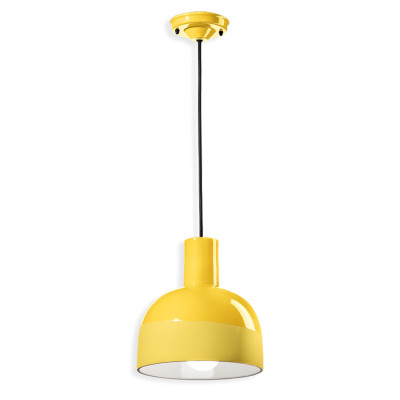CAXIXI Giallo Limone ceramic pendant lamp with semi-circular shade yellow Ferroluce