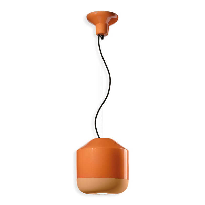 Ceramiczna lampa wisząca BELLOTA Arancio Pesca z ukrytą żarówką i pomarańczowym kloszem 22cm Ferroluce