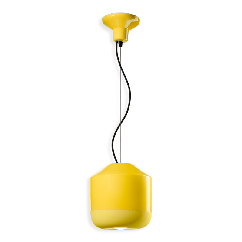 Ceramiczna lampa wisząca BELLOTA Giallo Limone z ukrytą żarówką i żółtym kloszem 22cm Ferroluce