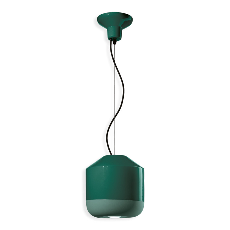 Ceramiczna lampa wisząca BELLOTA Verde Bottiglia z ukrytą żarówką i zielonym kloszem 22cm Ferroluce
