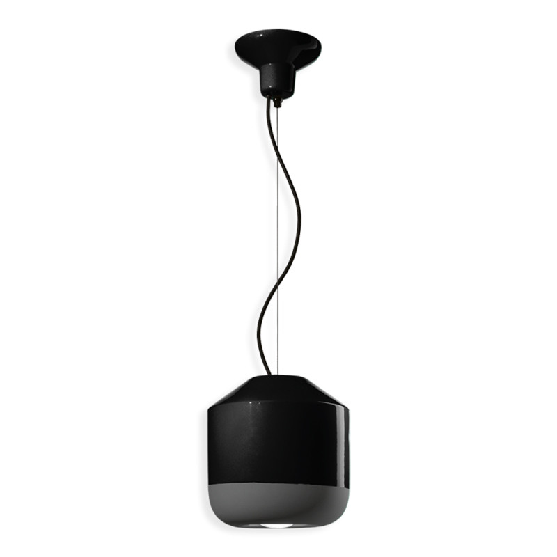 Ceramiczna lampa wisząca BELLOTA Nero Carbone z ukrytą żarówką i czarnym kloszem 22cm Ferroluce