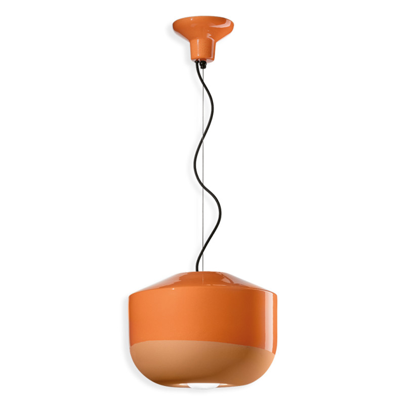 BELLOTA Arancio Pesca ceramic hanging lamp with a hidden bulb and an orange shade 35cm Ferroluce