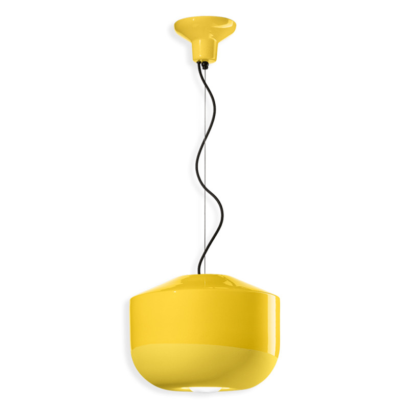 BELLOTA Giallo Limone ceramic hanging lamp with hidden bulb and yellow shade 35cm Ferroluce