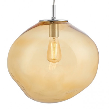 Glass pendant lamp AVIA L amber irregular glass and chrome details KASPA