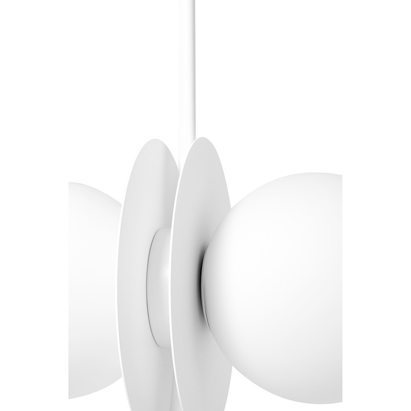 The triple ceiling pendant lamp Furiko B white round frame and white glass lampshades UMMO
