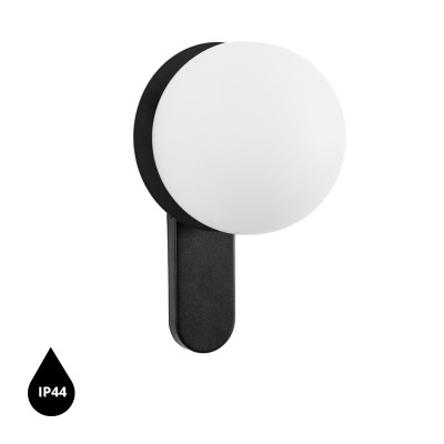 Lampa ścienna KUUL D czarne mocowanie ścienne z białą szklaną kulą kinkiet z podwyższoną szczelnością IP44 UMMO 24h