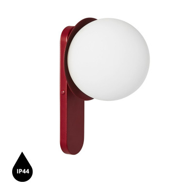 Lampa ścienna KUUL D burgundowe mocowanie ścienne z białą szklaną kulą kinkiet z podwyższoną szczelnością IP44 UMMO 24h