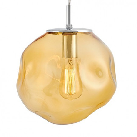 Glass pendant lamp AVIA M amber irregular glass and chrome details KASPA