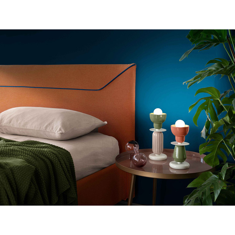 Ceramiczna lampa stołowa BERIMBAU 24cm Arancio Poke + Verde Salvia Ferroluce