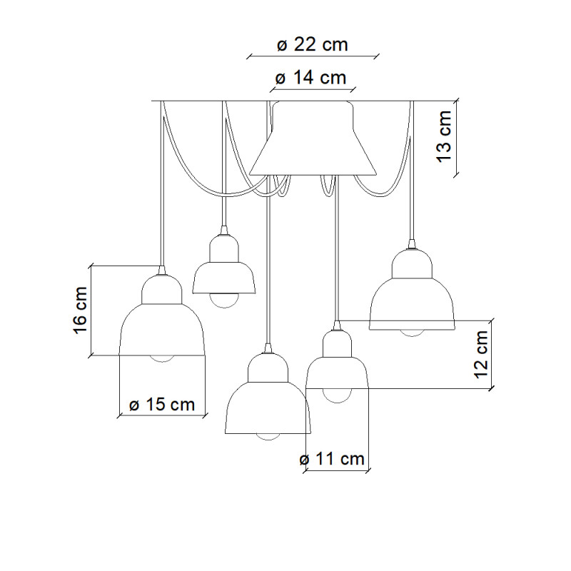 BERIMBAU X5 Cream ceramic spider lamp with cream lampshades in various sizes Ferroluce