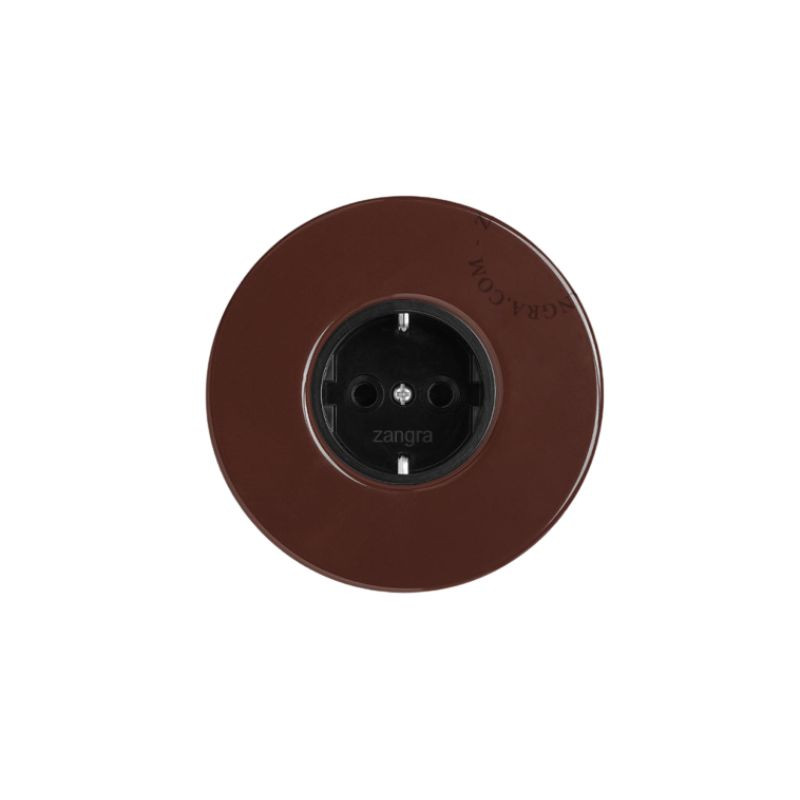 Brown flush-mounted socket 040.br.001-b.F Schuko with metal frame and black center Zangra