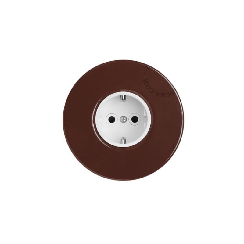 Brown flush-mounted socket 040.br.001-w.F Schuko with metal frame and white center Zangra
