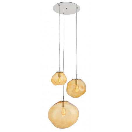 Triple hanging lamp AVIA PLAFON 3 amber irregular lampshades and chrome details KASPA