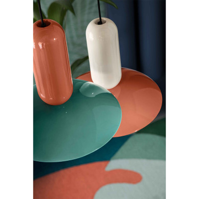 PAU Arancio Poke + Crema ceramic hanging lamp with a orange lampshade Ferroluce