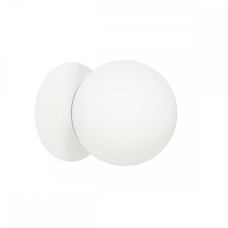 White wall lamp PLAAT C white sconce with disk and glass shade IP44 UMMO