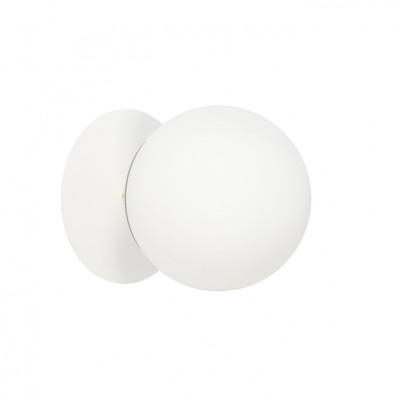 White wall lamp PLAAT C white sconce with disk, glass shade and brass detail IP44 UMMO