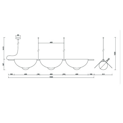 Triple hanging lamp Sallo C black with a decorative lampshades and a white glass balls UMMO