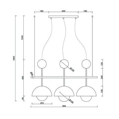 Triple hanging lamp KELLO B on a black frame with three wooden balls UMMO