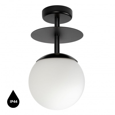 Czarna lampa przysufitowa PLAAT B czarny plafon z dyskiem i szklanym kloszem z podwyższoną szczelnością IP44 UMMO 24h