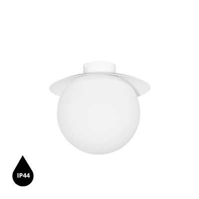 Lampa sufitowa plafon KUUL C białe mocowanie i biała szklana kula z podwyższoną szczelnością IP44 UMMO 24h