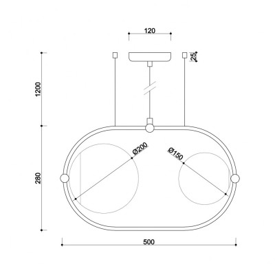 KOBAN A double ceiling hanging lamp, white oval frame and white glass shades with increased tightness IP44 UMMO