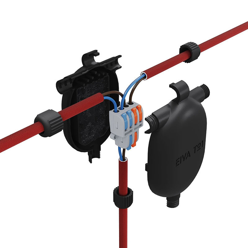 Eiva-3 czarny trójnik, podłączenie na trzy przewody do użytku zewnętrznego IP65 Creative-Cables