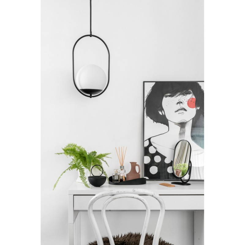 Ceiling lamp KOBAN B black oval frame and white glass lampshade IP44 UMMO