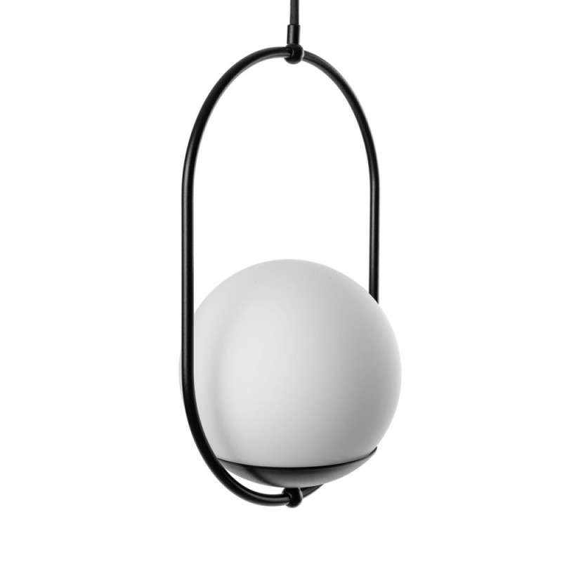 Sufitowa lampa wisząca KOBAN B czarna owalna rama i biały szklany klosz z podwyższoną szczelnością IP44 UMMO