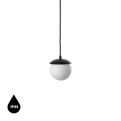 Sufitowa lampa wisząca KUUL F czarne mocowanie i biała mała szklana kula z podwyższoną szczelnością IP44 UMMO 24h
