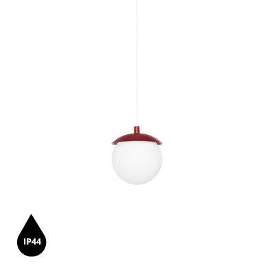 Sufitowa lampa wisząca KUUL F burgundowe mocowanie i biała szklana średnia kula z podwyższoną szczelnością IP44 UMMO 24h