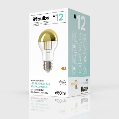 Przezroczysta żarówka LED A-Line ze złotą powłoką A60 E27 7W 2700K 650lm ściemnialna Bebulbs