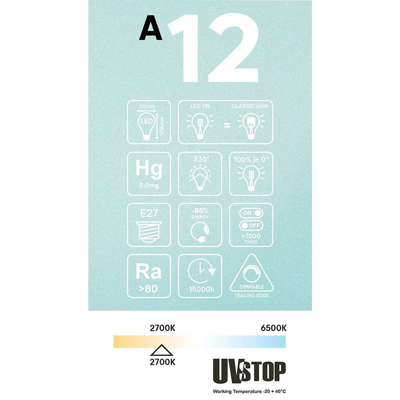 Transparent A-Line LED bulb with gold coating A60 E27 7W 2700K 650lm dimmable Bebulbs