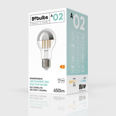 Przezroczysta żarówka LED A-Line ze srebrną powłoką A60 E27 7W 2700K 650lm ściemnialna Bebulbs