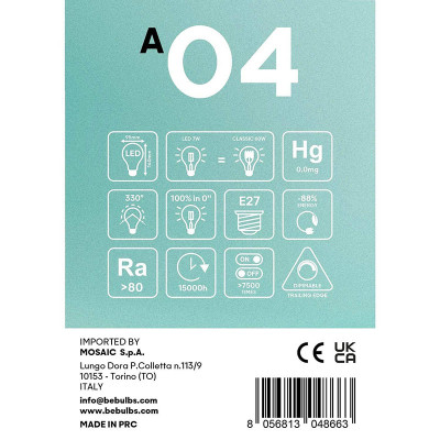 Transparent A-Line LED bulb with silver coating G95 E27 7W 2700K 650lm dimmable Bebulbs