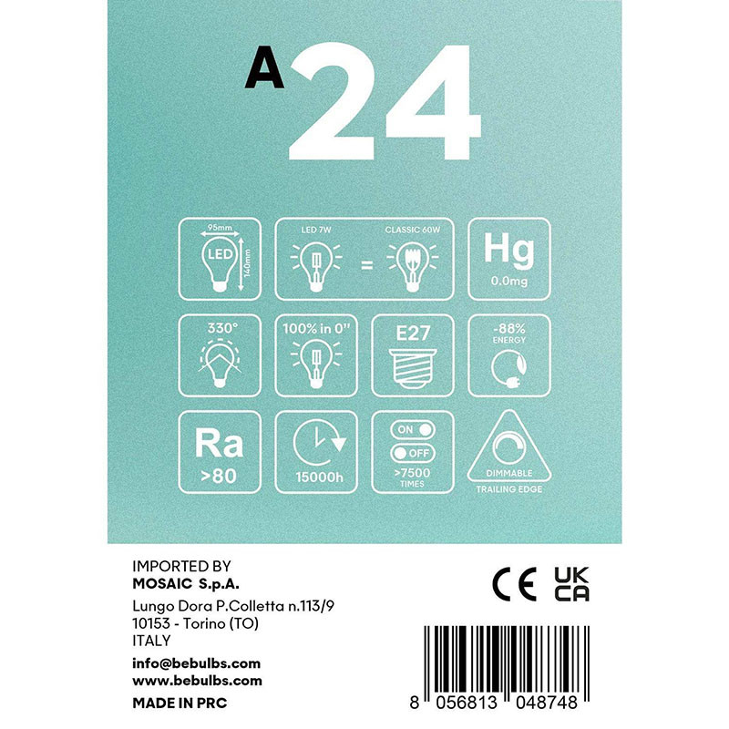 Transparent A-Line LED bulb with copper coating G95 E27 7W 2700K 650lm dimmable Bebulbs