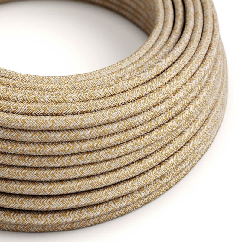 Beżowy kabel Rust Tweed Glitter ZigZag RS82 w oplocie z bawełny i lnu dwużyłowy 2x0.75 Creative-Cables