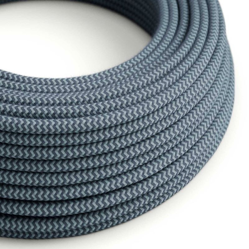 Szaro niebieski kabel ZigZag RZ25  w oplocie bawełnianym dwużyłowy 2 × 0,75 mm² Creative-Cables