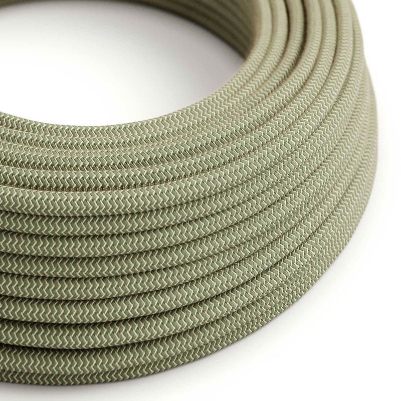 Green and beige ZigZag RD72 cotton and linen braided two-wire cable 2x0.75 Creative-Cables