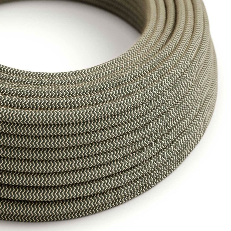Graphite and beige ZigZag RD74 cotton and linen braided two-wire cable 2x0.75 Creative-Cables