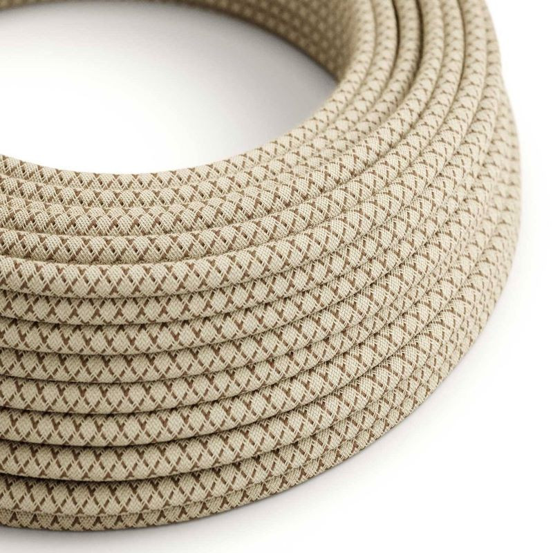 Brown and beige Romby RD63 cotton and linen braided two-wire cable 2x0.75 Creative-Cables