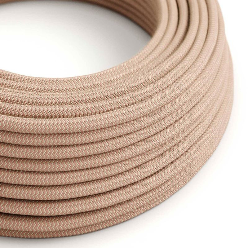 Pink and beige ZigZag RD71 cotton and linen braided two-wire cable 2x0.75 Creative-Cables