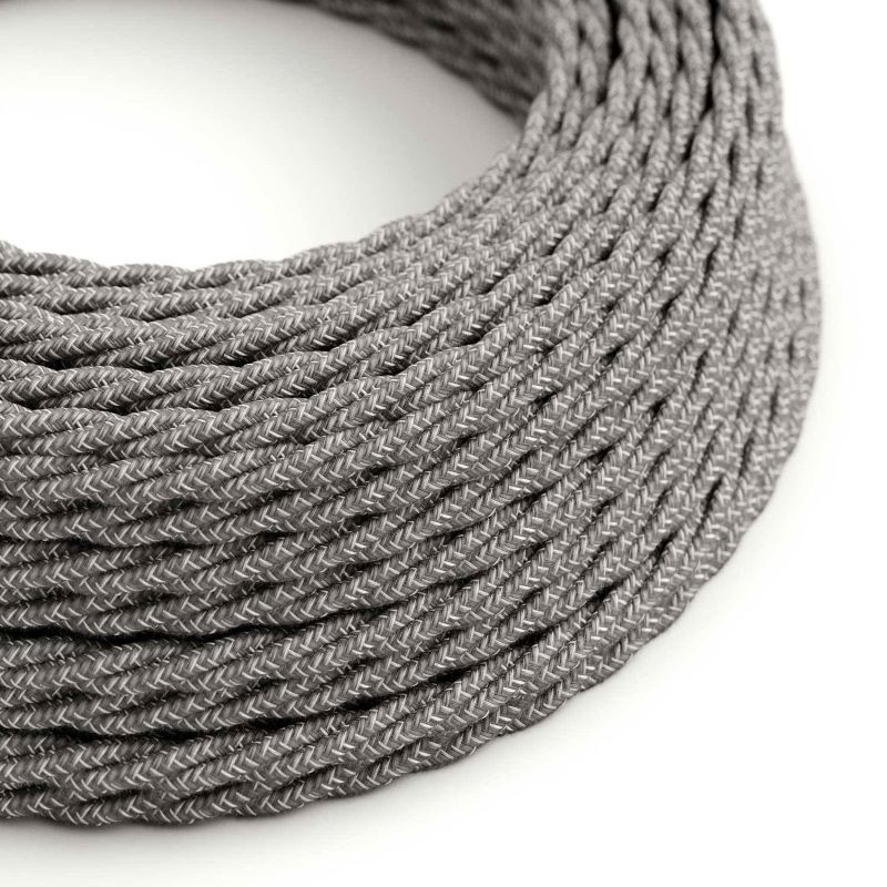 Skręcany kabel Szary Melanż TN02 w oplocie lnianym dwużyłowy 2 × 0,75 mm² Creative-Cables