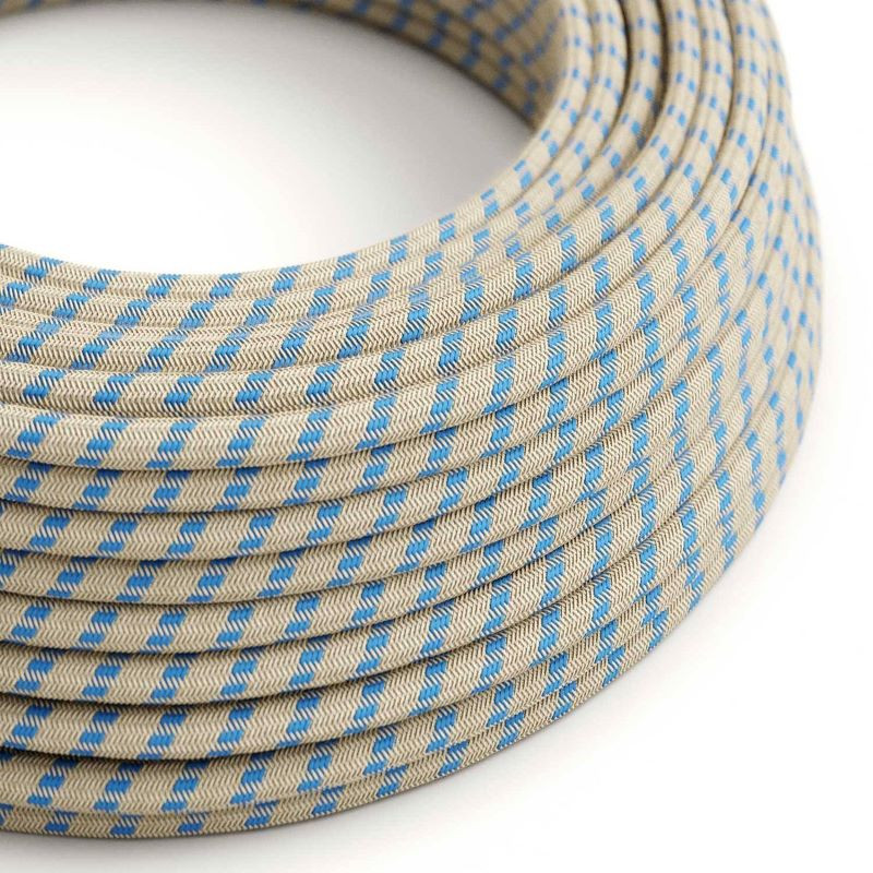 Beżowo niebieski kabel Paski RD55 w oplocie z bawełny i lnu dwużyłowy 2 × 0,75 mm² Creative-Cables